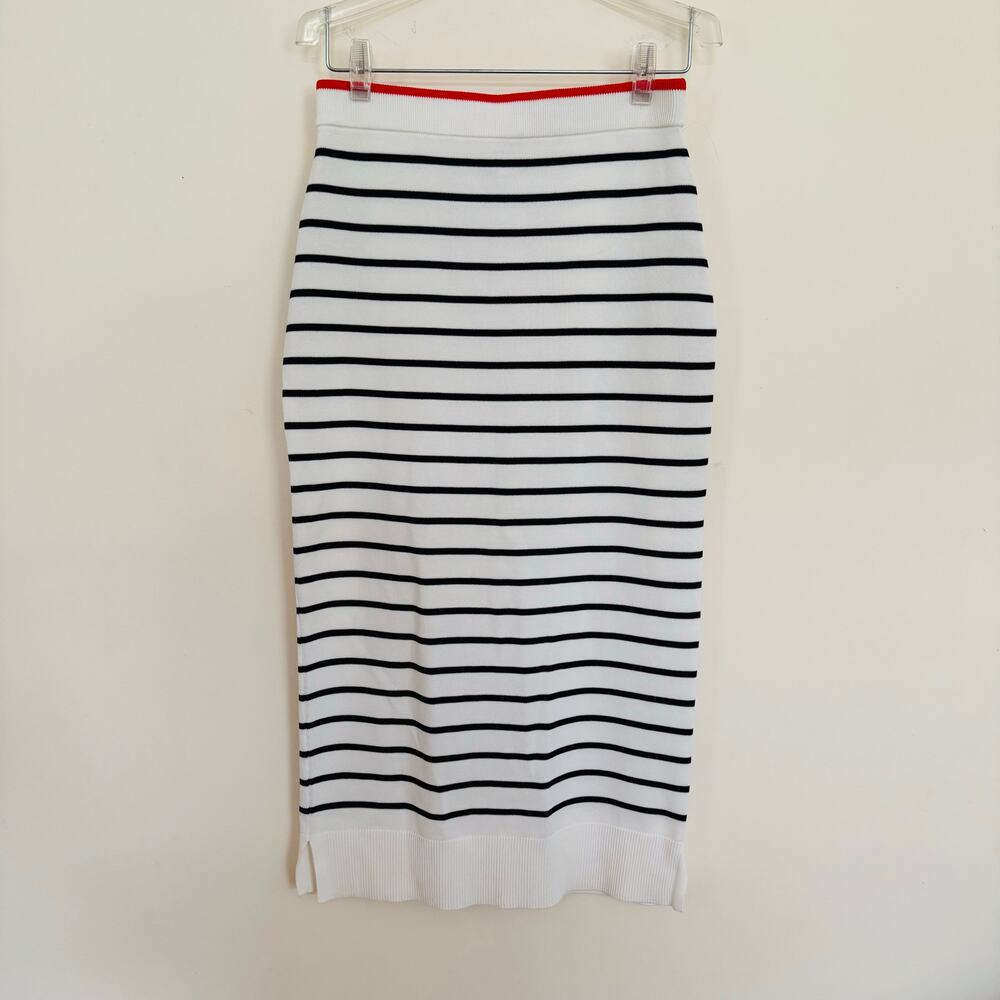 On 34th Macys Women White Navy Nautical Striped Sweater Midi Pencil Skirt XS NEW